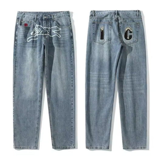 2024 Pantolon Y2K Streetwear Flying Dog Print Baggy Jeans Pants For Men Clothes Harajuku Fashion Hip Hop Denim Trousers Vaqueros