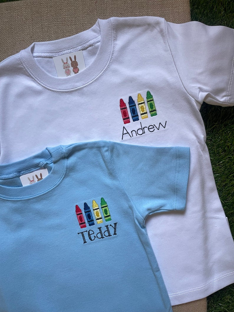 PERSONALIZED Crayon Lapel Back to School Shirt - Preschool - First Day Shirt - Boys Back to School Shirt Outfit