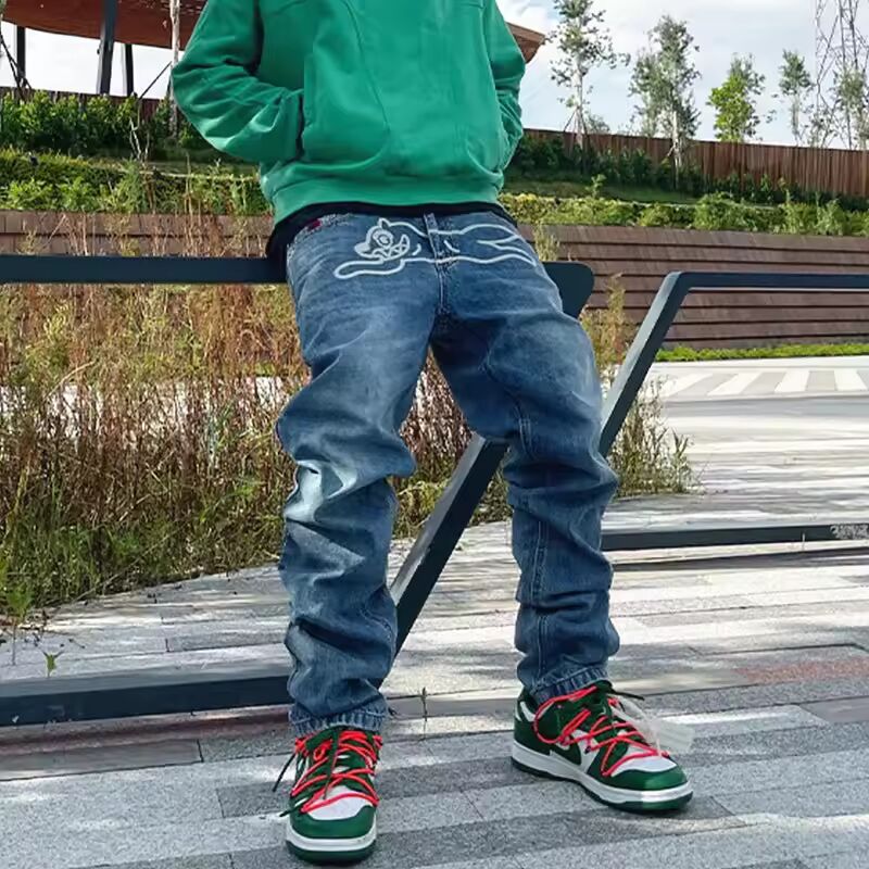 2024 Pantolon Y2K Streetwear Flying Dog Print Baggy Jeans Pants For Men Clothes Harajuku Fashion Hip Hop Denim Trousers Vaqueros